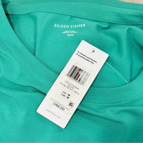 Eileen Fisher Pima Cotton Stretch Jersey Round Neck Dress Seastar Green MEDIUM - Picture 13 of 15